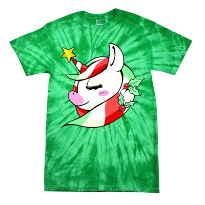 Cute Christmas Unicorn Star Mistletoe Tie-Dye T-Shirt