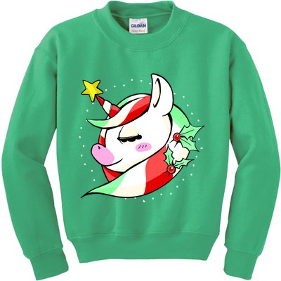 Cute Christmas Unicorn Star Mistletoe Kids Sweatshirt