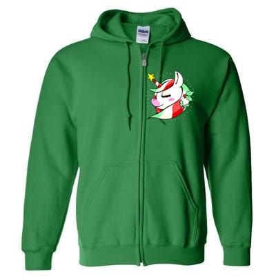 Cute Christmas Unicorn Star Mistletoe Full Zip Hoodie