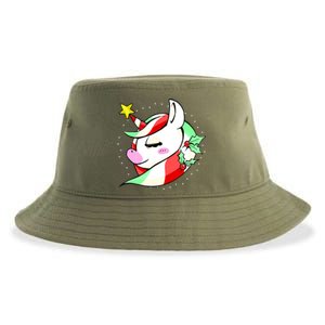 Cute Christmas Unicorn Star Mistletoe Sustainable Bucket Hat