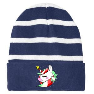 Cute Christmas Unicorn Star Mistletoe Striped Beanie with Solid Band