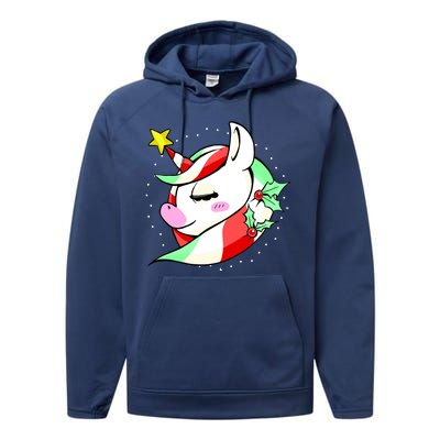 Cute Christmas Unicorn Star Mistletoe Performance Fleece Hoodie