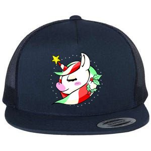 Cute Christmas Unicorn Star Mistletoe Flat Bill Trucker Hat