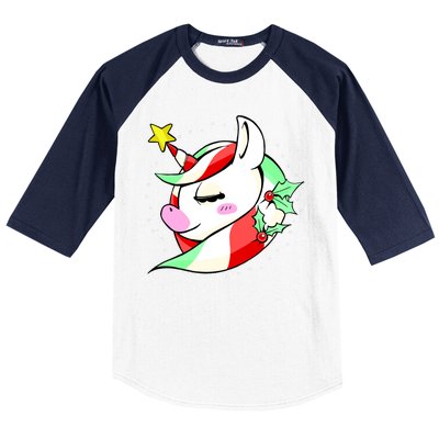 Cute Christmas Unicorn Star Mistletoe Baseball Sleeve Shirt