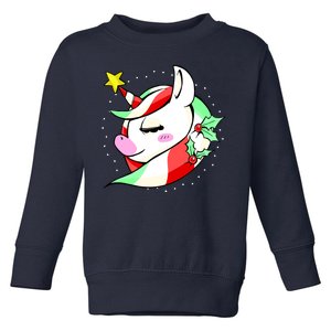 Cute Christmas Unicorn Star Mistletoe Toddler Sweatshirt