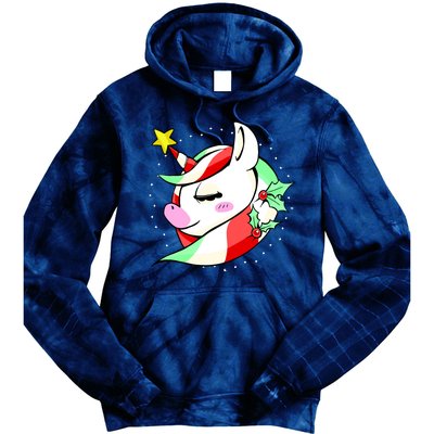 Cute Christmas Unicorn Star Mistletoe Tie Dye Hoodie