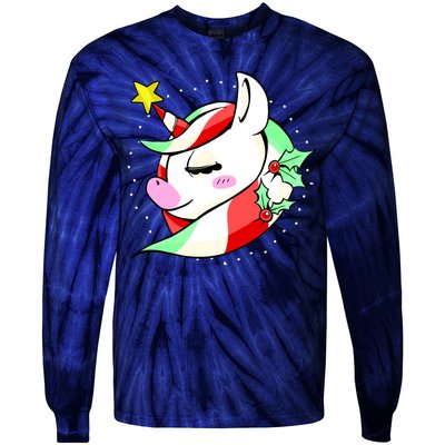 Cute Christmas Unicorn Star Mistletoe Tie-Dye Long Sleeve Shirt