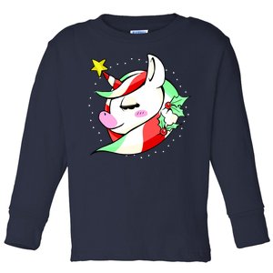 Cute Christmas Unicorn Star Mistletoe Toddler Long Sleeve Shirt