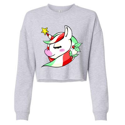 Cute Christmas Unicorn Star Mistletoe Cropped Pullover Crew