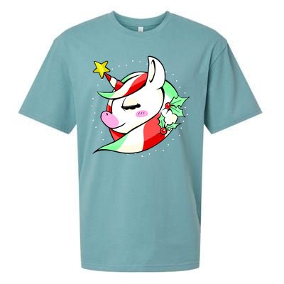 Cute Christmas Unicorn Star Mistletoe Sueded Cloud Jersey T-Shirt