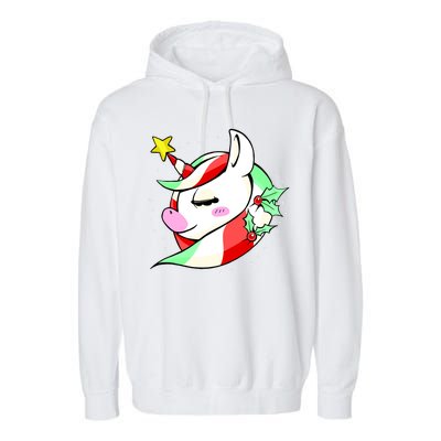 Cute Christmas Unicorn Star Mistletoe Garment-Dyed Fleece Hoodie