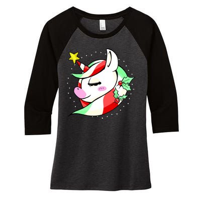 Cute Christmas Unicorn Star Mistletoe Women's Tri-Blend 3/4-Sleeve Raglan Shirt