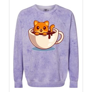 Cute Coffee Kitty Colorblast Crewneck Sweatshirt