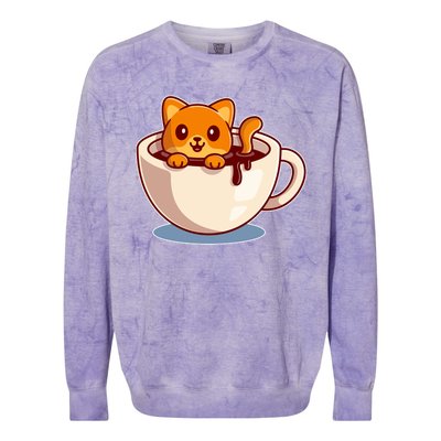 Cute Coffee Kitty Colorblast Crewneck Sweatshirt