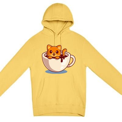 Cute Coffee Kitty Premium Pullover Hoodie