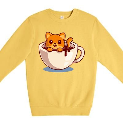 Cute Coffee Kitty Premium Crewneck Sweatshirt