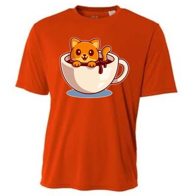 Cute Coffee Kitty Cooling Performance Crew T-Shirt