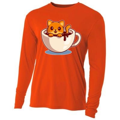 Cute Coffee Kitty Cooling Performance Long Sleeve Crew