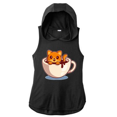 Cute Coffee Kitty Ladies PosiCharge Tri-Blend Wicking Draft Hoodie Tank