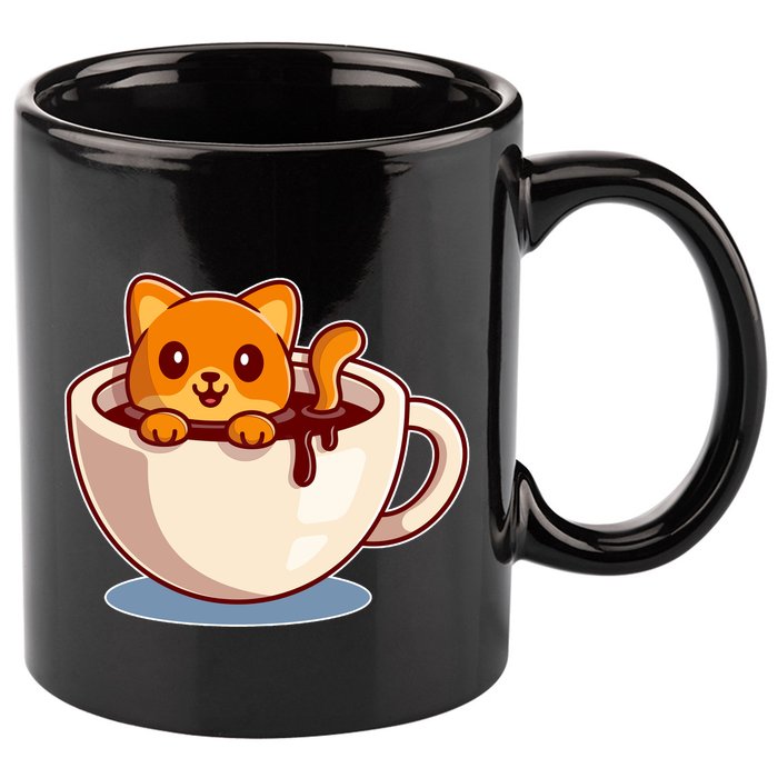 Cute Coffee Kitty 11oz C Handle Ceramic Mug