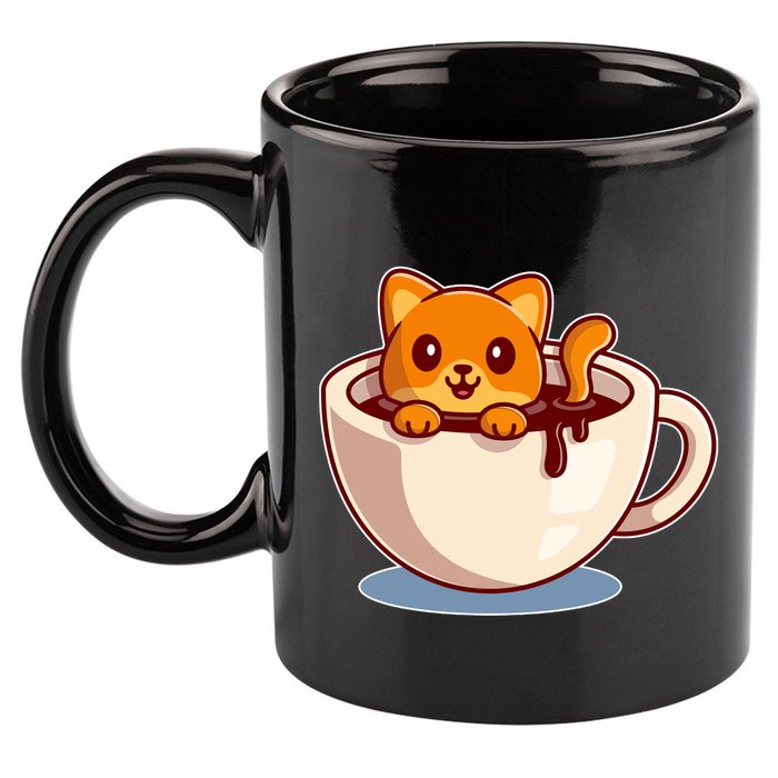 Cute Coffee Kitty 11oz C Handle Ceramic Mug