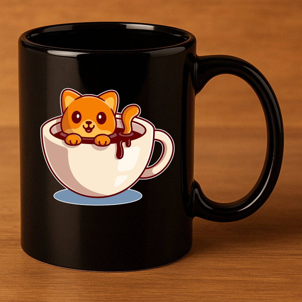 Cute Coffee Kitty 11oz C Handle Ceramic Mug