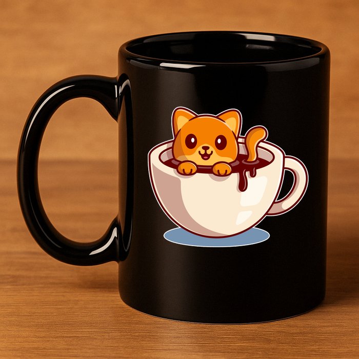Cute Coffee Kitty 11oz C Handle Ceramic Mug