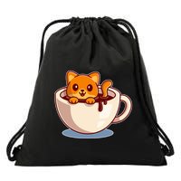 Cute Coffee Kitty Drawstring Bag