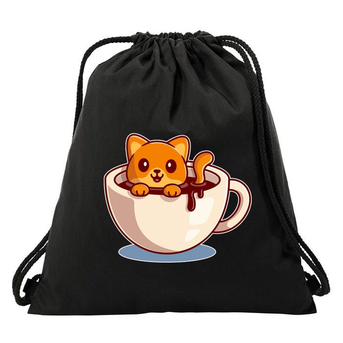 Cute Coffee Kitty Drawstring Bag