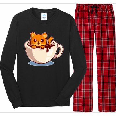 Cute Coffee Kitty Long Sleeve Pajama Set