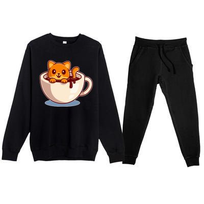 Cute Coffee Kitty Premium Crewneck Sweatsuit Set