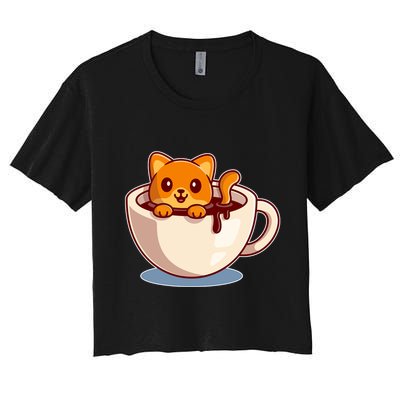 Cute Coffee Kitty Crop Top