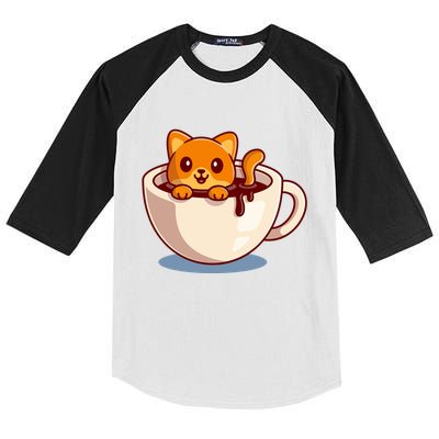 Cute Coffee Kitty Kids Colorblock Raglan Jersey