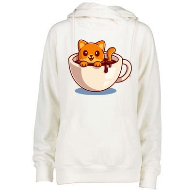 Cute Coffee Kitty Womens Funnel Neck Pullover Hood