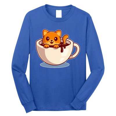 Cute Coffee Kitty Long Sleeve Shirt