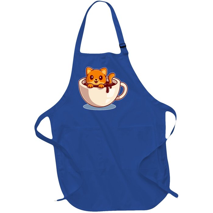 Cute Coffee Kitty Full-Length Apron With Pockets