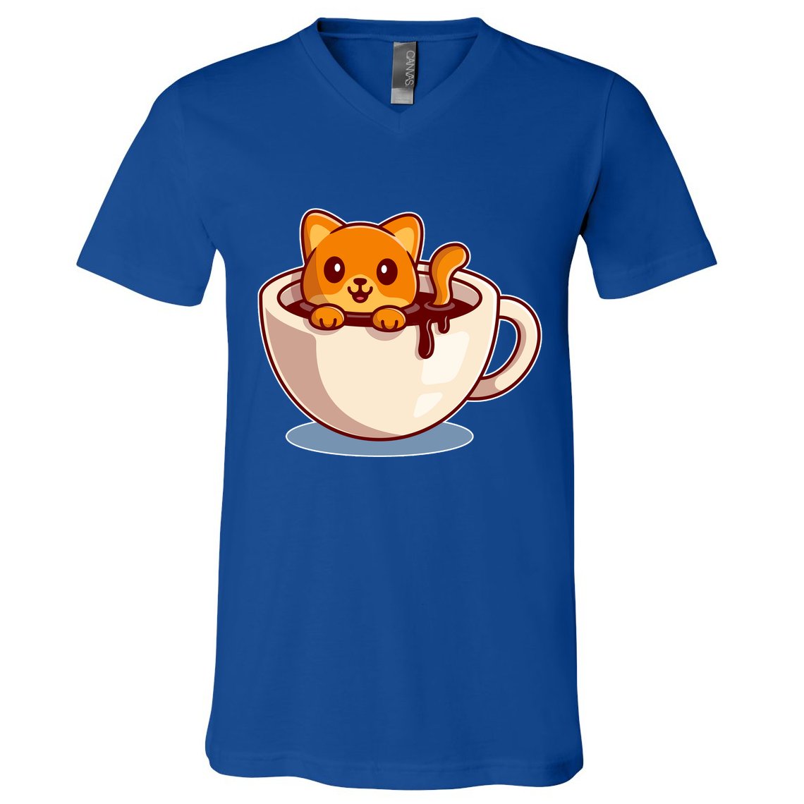 Cute Coffee Kitty V-Neck T-Shirt