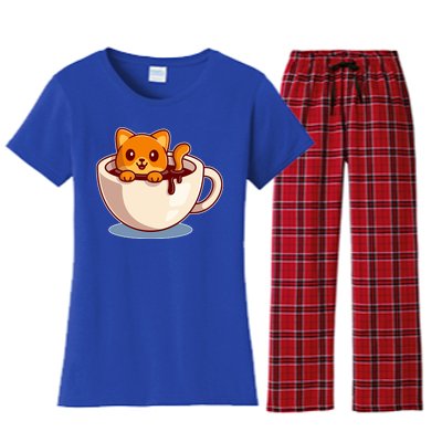 Cute Coffee Kitty Women's Flannel Pajama Set