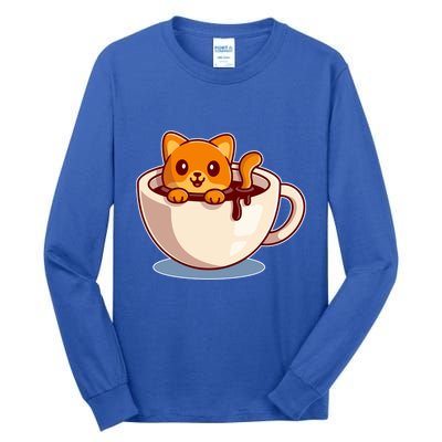 Cute Coffee Kitty Tall Long Sleeve T-Shirt