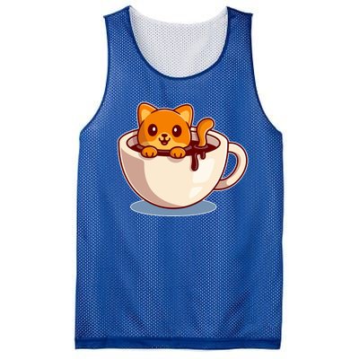 Cute Coffee Kitty Mesh Reversible Basketball Jersey Tank