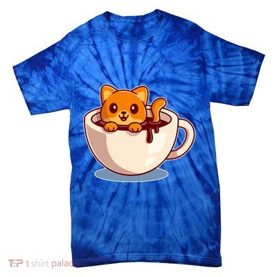 Cute Coffee Kitty Tie-Dye T-Shirt