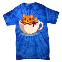 Cute Coffee Kitty Tie-Dye T-Shirt