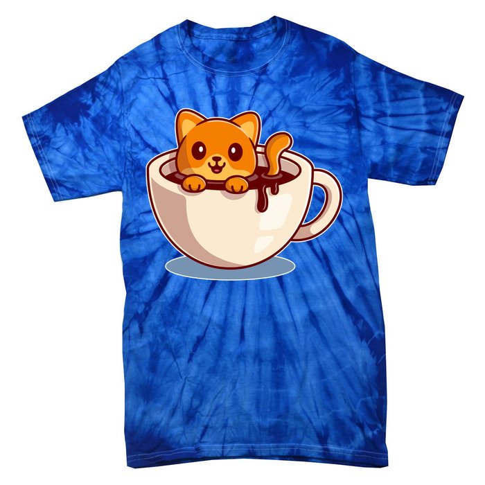 Cute Coffee Kitty Tie-Dye T-Shirt