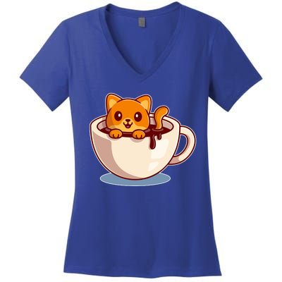 Cute Coffee Kitty Women's V-Neck T-Shirt