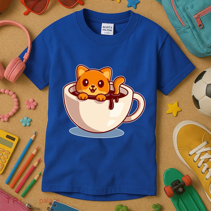 Cute Coffee Kitty Kids T-Shirt