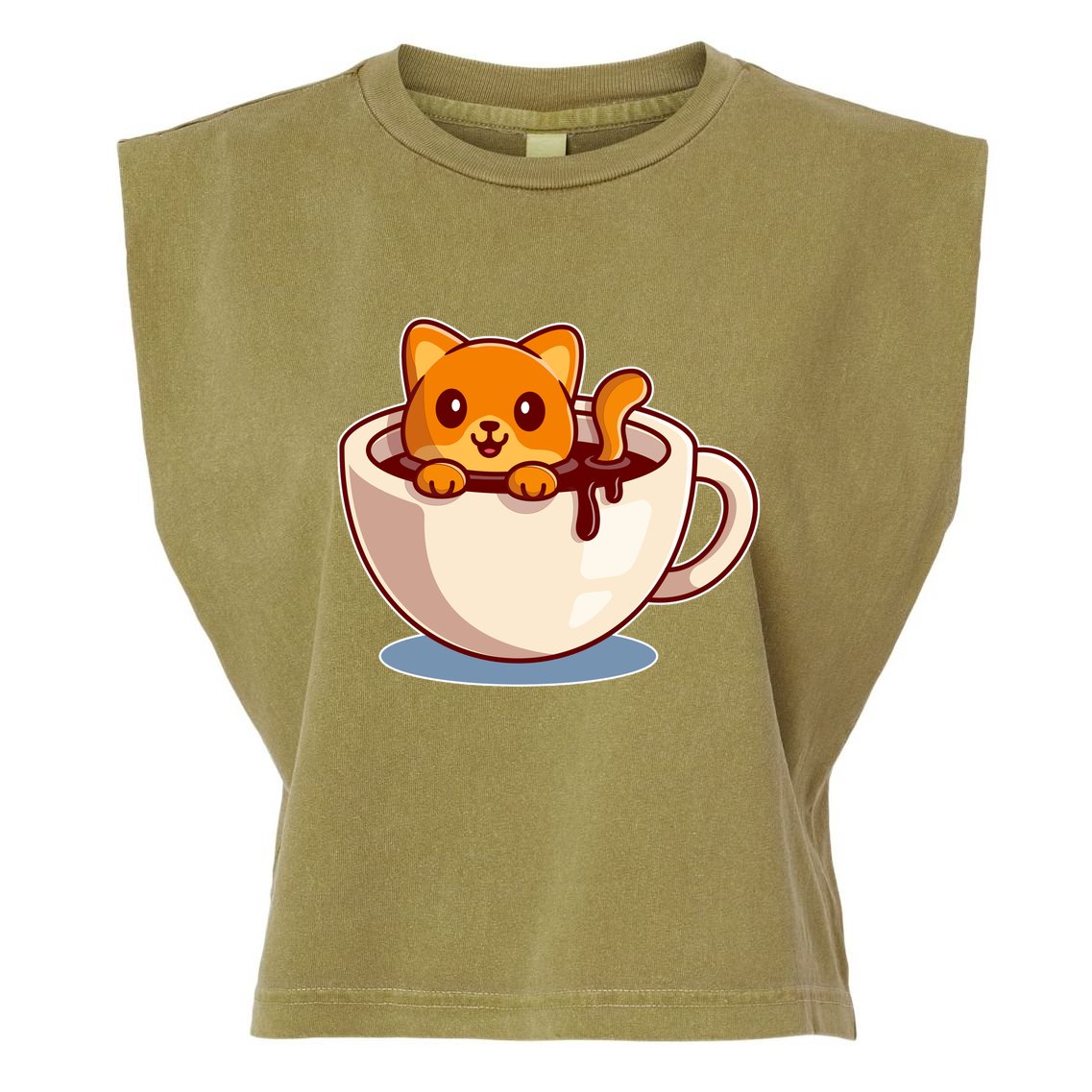 Cute Coffee Kitty Garment-Dyed Women's Muscle Tee