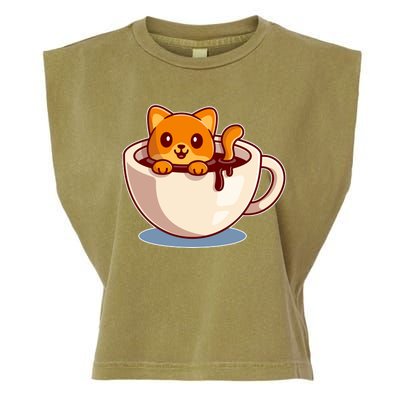 Cute Coffee Kitty Garment-Dyed Women's Muscle Tee