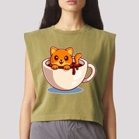 Cute Coffee Kitty Garment-Dyed Women's Muscle Tee