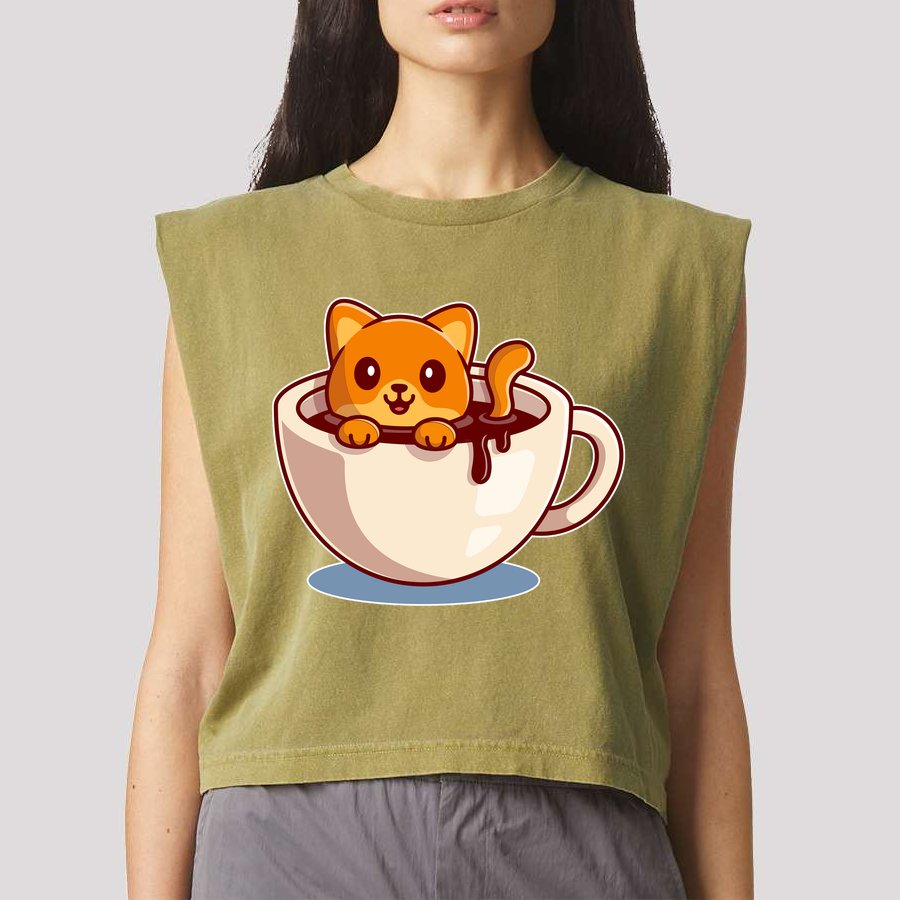 Cute Coffee Kitty Garment-Dyed Women's Muscle Tee