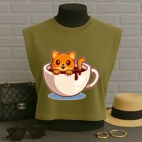Cute Coffee Kitty Garment-Dyed Women's Muscle Tee